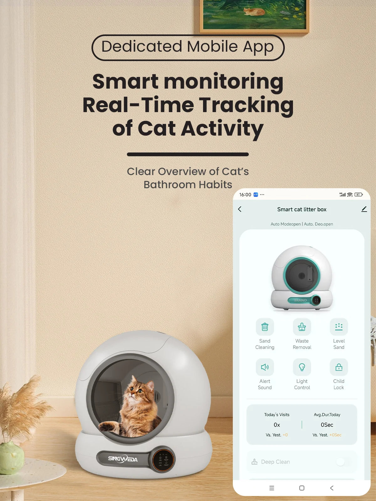 Automatic Cat Litter Box Self Cleaning with App Control Smart Deodorizer Spray with Dual Safety System Pet Toilet Litter Tray