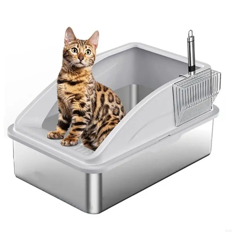 Enclosed Stainless Steel Cats Litter Box With Scoops SplashPrevent Design Litter Container For Odors Eliminations KXRE
