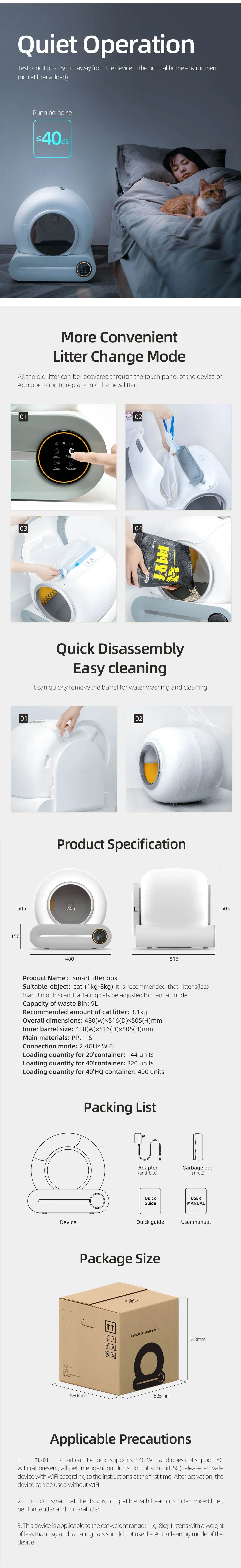 65L Automatic Smart Cat Litter Box Closed Cat Litter Box Self Cleaning Application Control Ionic Fragrance Pet Toilet Trash Tray