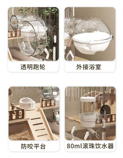 Acrylic Hamster Cage Transparent Rodent Habitat Cage with Accessories Luxury Villa for Syrian Dwarf Gerbil Mouse Enclosure Tank