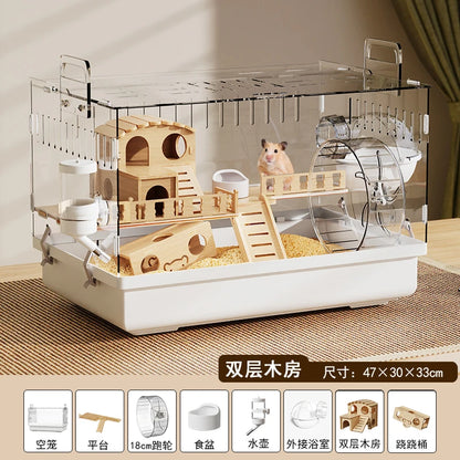 Acrylic Hamster Cage Transparent Rodent Habitat Cage with Accessories Luxury Villa for Syrian Dwarf Gerbil Mouse Enclosure Tank
