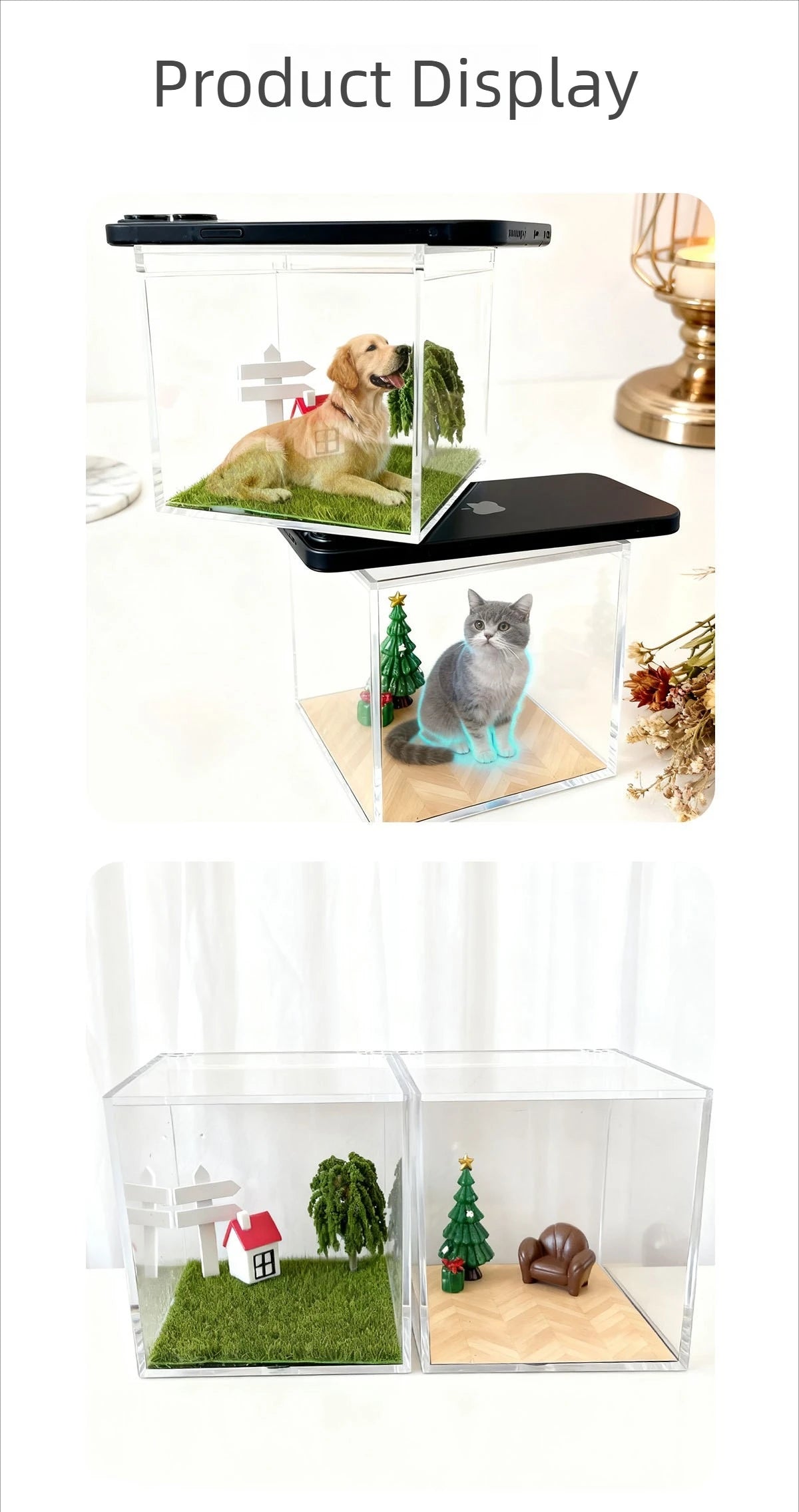 Pet Memorial Holographic Ornament, DIY Hologram Digital Photo House Decor, High Light‑Transmission Commemorative Pet Keepsake