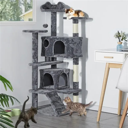 Large Cat House for Kittens & Cat Tree Cat Tower Condo with 2 Condos Scratching Posts Large Cat House for Kittens & Cats