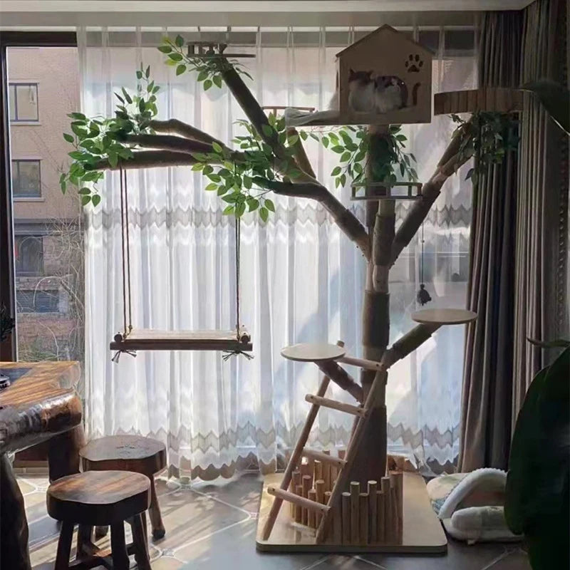 ODM OEM Cat Flower Cat Tree Climbing Frame Large Solid Wood Trunk Pet Tree Toy House Cat Nest Jumping Platform Integrated