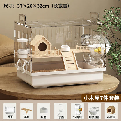 Acrylic Hamster Cage Transparent Rodent Habitat Cage with Accessories Luxury Villa for Syrian Dwarf Gerbil Mouse Enclosure Tank