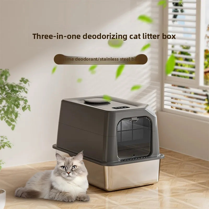 Automatic Self Cleaning Cat Litter Box Large Covered Deodorizing Cat Toilet Quiet Auto Scoop Easy Clean Cat Sandbox Cat Box