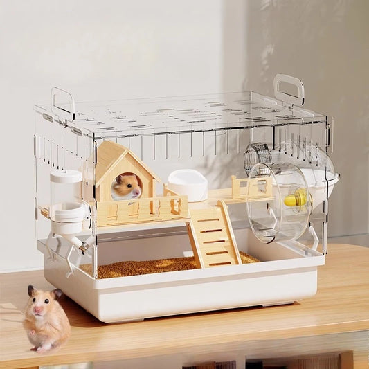Acrylic Hamster Cage Transparent Rodent Habitat Cage with Accessories Luxury Villa for Syrian Dwarf Gerbil Mouse Enclosure Tank