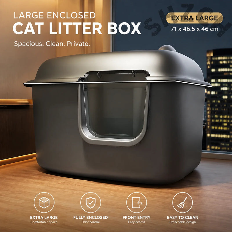 Extra-Large High-Sided Enclosed Cat Litter Box with Odor Control and Splash Guard