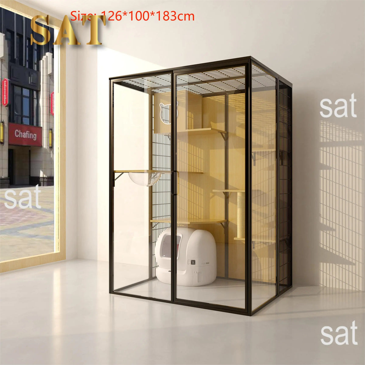 Cat House Sustainable Cat Villa Pet Furniture with Animal Pattern Solid Wood and Metal for Rabbit Living