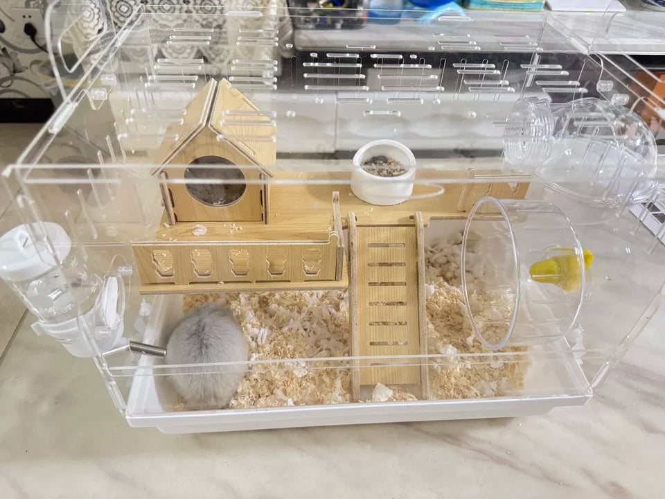 Acrylic Hamster Cage Transparent Rodent Habitat Cage with Accessories Luxury Villa for Syrian Dwarf Gerbil Mouse Enclosure Tank