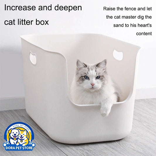 Super large, super deep open type cat litter box, super large, semi closed, large capacity, simple, thickened, and splash proof