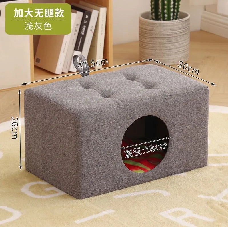 Solid Wood Cat Nest Stool Four Seasons Universal Cat House Kitten Semi-closed Pet Bed Warmth