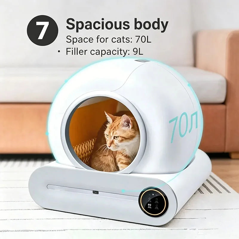 65L Automatic Smart Cat Litter Box Closed Cat Litter Box Self Cleaning Application Control Ionic Fragrance Pet Toilet Trash Tray