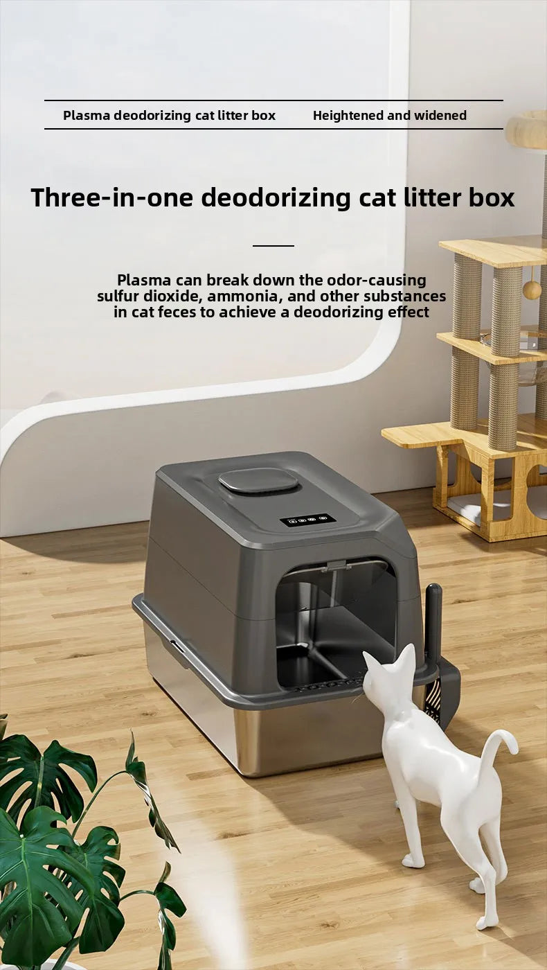 Automatic Self Cleaning Cat Litter Box Large Covered Deodorizing Cat Toilet Quiet Auto Scoop Easy Clean Cat Sandbox Cat Box