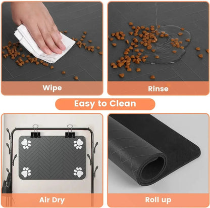 Pet Feeding Mat-Absorbent Pet Placemat Rubber Backing Quick Dry Water Mat for Dog Cat for Food and Water Bowl with Waterproof