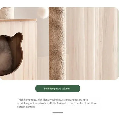 Multi-Level Durable Cat Tower - Large Wooden Cat Tree with Space Pod & Scratching Posts Practical Indoor Cat Furniture & Toy