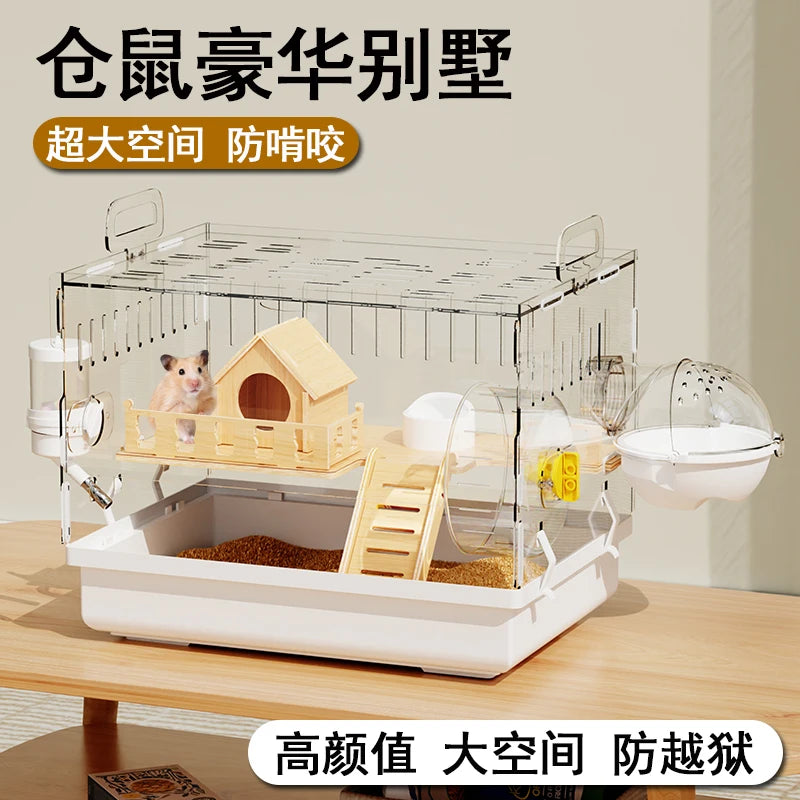 Acrylic Hamster Cage Transparent Rodent Habitat Cage with Accessories Luxury Villa for Syrian Dwarf Gerbil Mouse Enclosure Tank