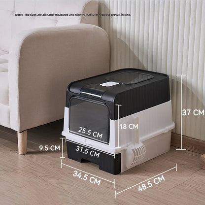 Cat Litter Box with Scoop, Large Foldable Litter Box with Lid, Front Entry Top Exit Kitty Box, Odor Control, Easy To Clean