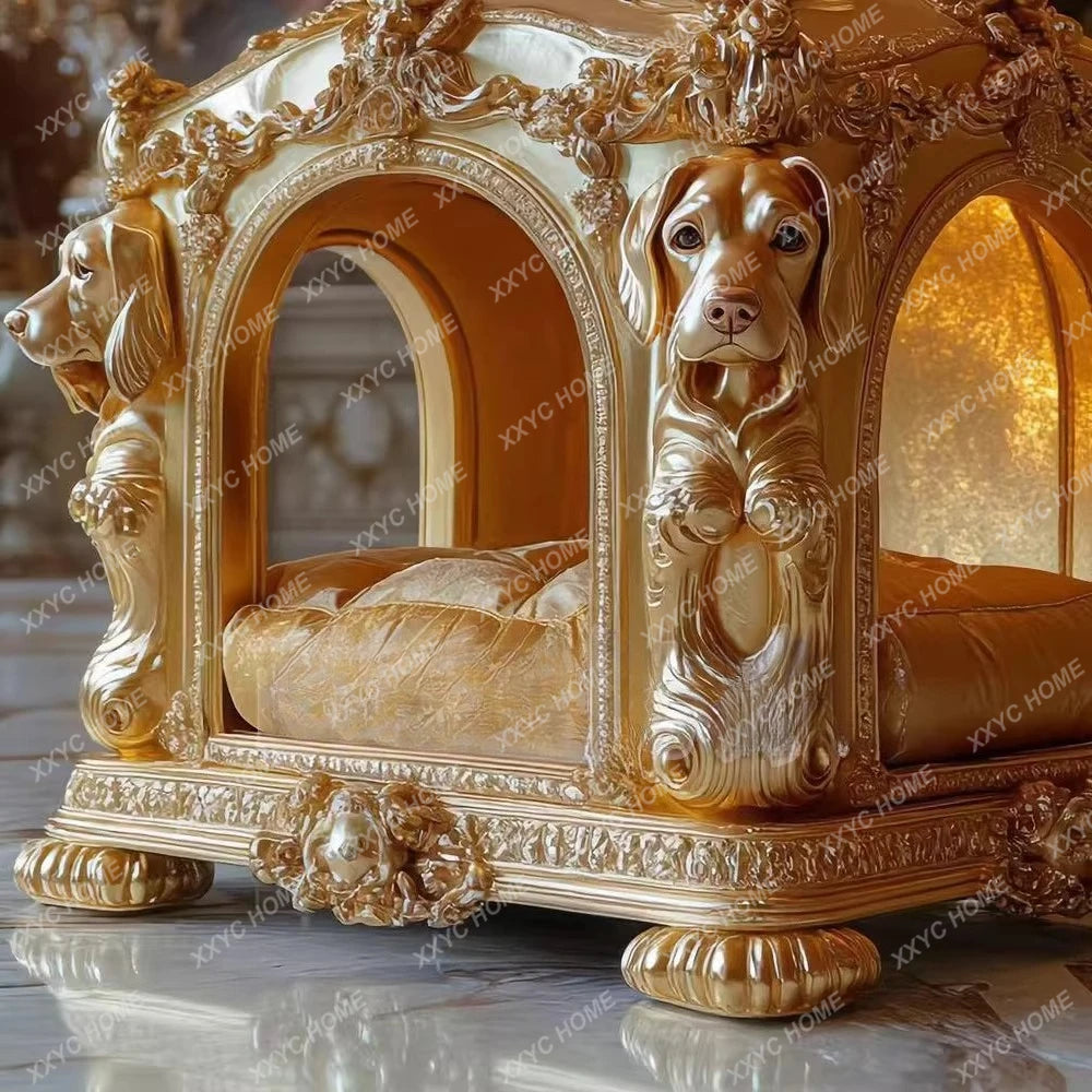 AA Luxury solid wood carving flower gold leaf color cat dog villa dog cage dog house upscale mansion indoor pet furniture