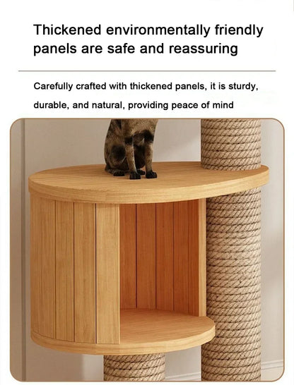 Multi-Level with Scratching Post Hammock Adjustable Wooden Cat Tree House Pet Activity Center Pet Kitten Climbing Toy Cat Tower