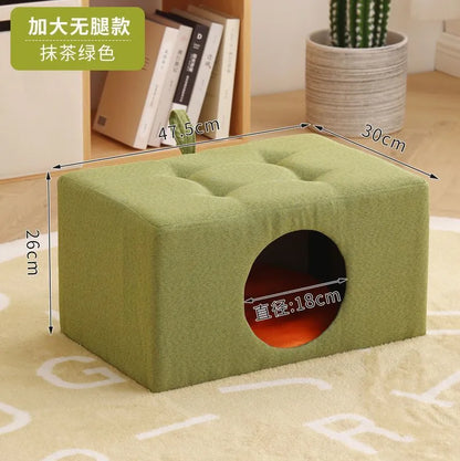Solid Wood Cat Nest Stool Four Seasons Universal Cat House Kitten Semi-closed Pet Bed Warmth
