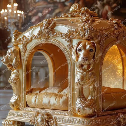 AA Luxury solid wood carving flower gold leaf color cat dog villa dog cage dog house upscale mansion indoor pet furniture