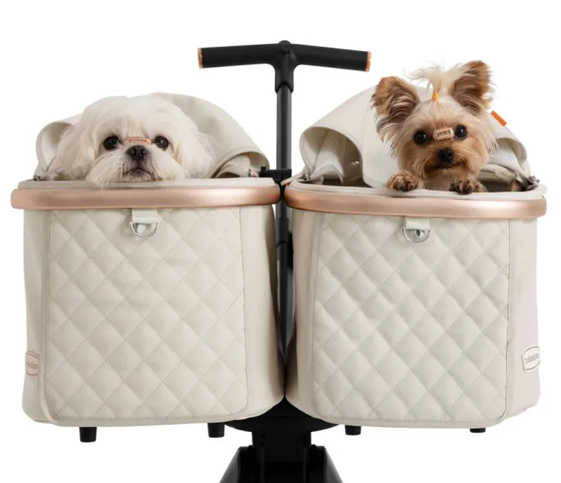 Cute Foldable Cat Stroller for 2 Cats 4 Wheels Outdoor Dual Cat Stroller Bag Detachable Dog Trolley Carrier Luxury Pet Products