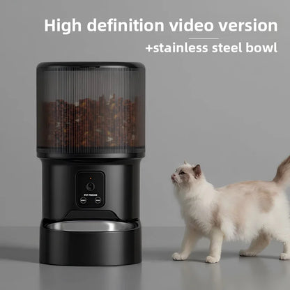 HD Video Automatic Pet Feeder for Cats Dogs 4L Smart Timed Quantitative Food Dispenser with Stainless Steel Bow Pet Supplies