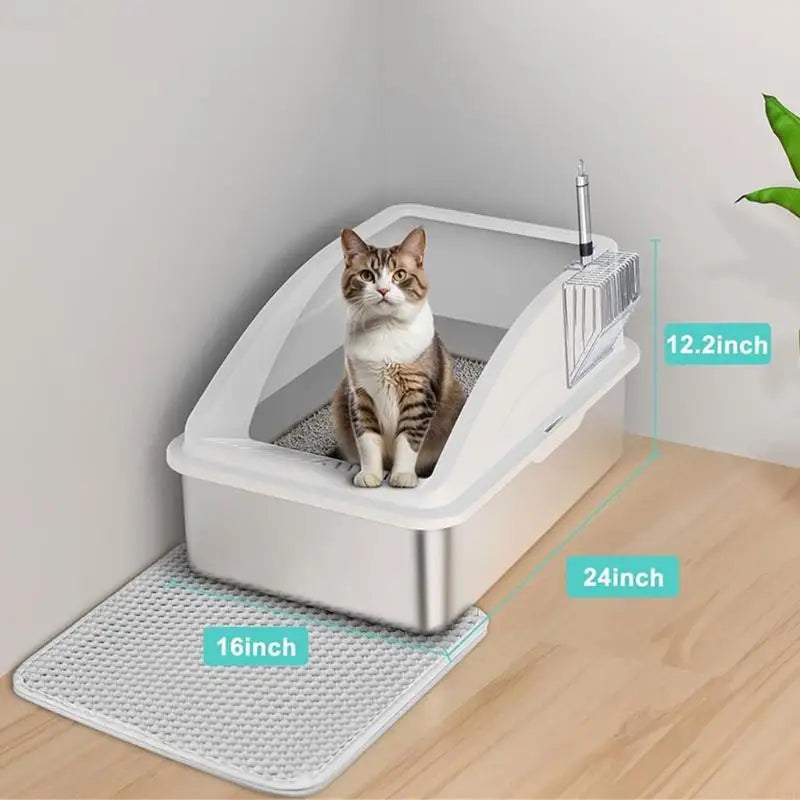 Enclosed Stainless Steel Cats Litter Box With Scoops SplashPrevent Design Litter Container For Odors Eliminations KXRE