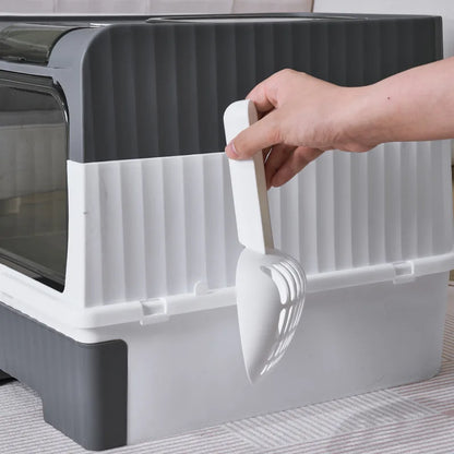 Cat Litter Box with Scoop, Large Foldable Litter Box with Lid, Front Entry Top Exit Kitty Box, Odor Control, Easy To Clean