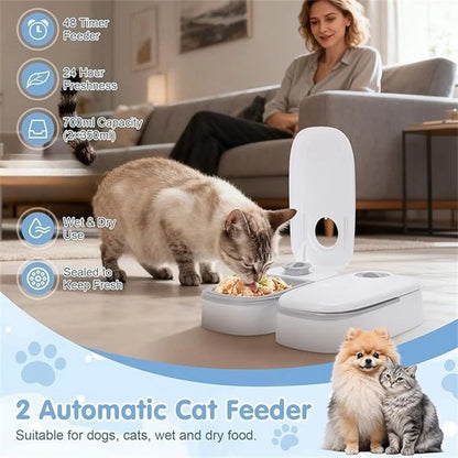 Automatic Cat Feeder, 48-Hour Timed Cat Food Dispenser, Pet Feeder, Automatic Feeder Suitable for All Household Pets