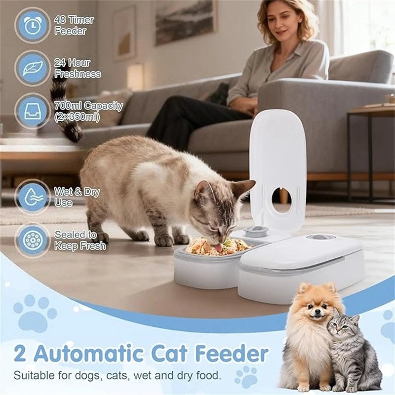 Automatic Cat Feeder, 48-Hour Timed Cat Food Dispenser, Pet Feeder, Automatic Feeder Suitable for All Household Pets
