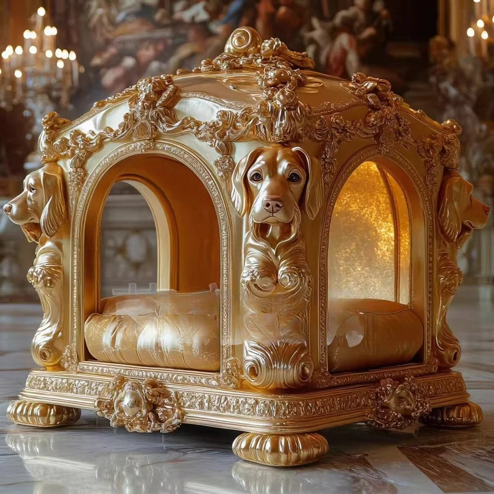 AA Luxury solid wood carving flower gold leaf color cat dog villa dog cage dog house upscale mansion indoor pet furniture