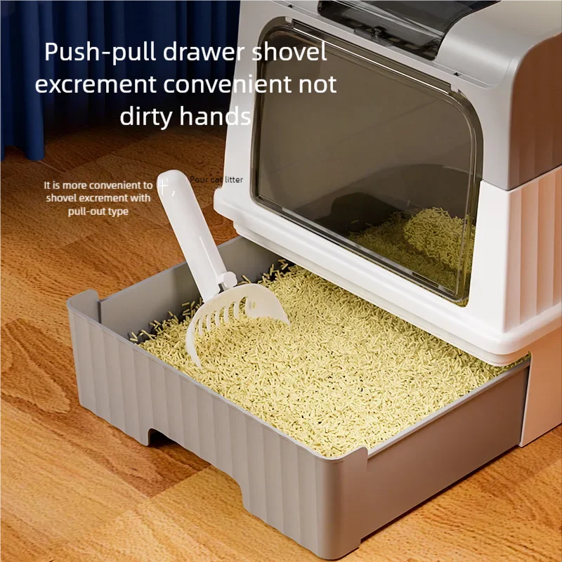 Cat Litter Box with Scoop, Large Foldable Litter Box with Lid, Front Entry Top Exit Kitty Box, Odor Control, Easy To Clean