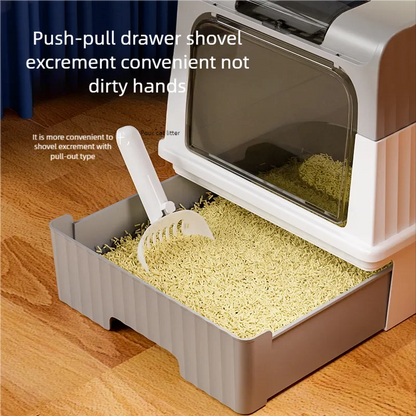 Cat Litter Box with Scoop, Large Foldable Litter Box with Lid, Front Entry Top Exit Kitty Box, Odor Control, Easy To Clean