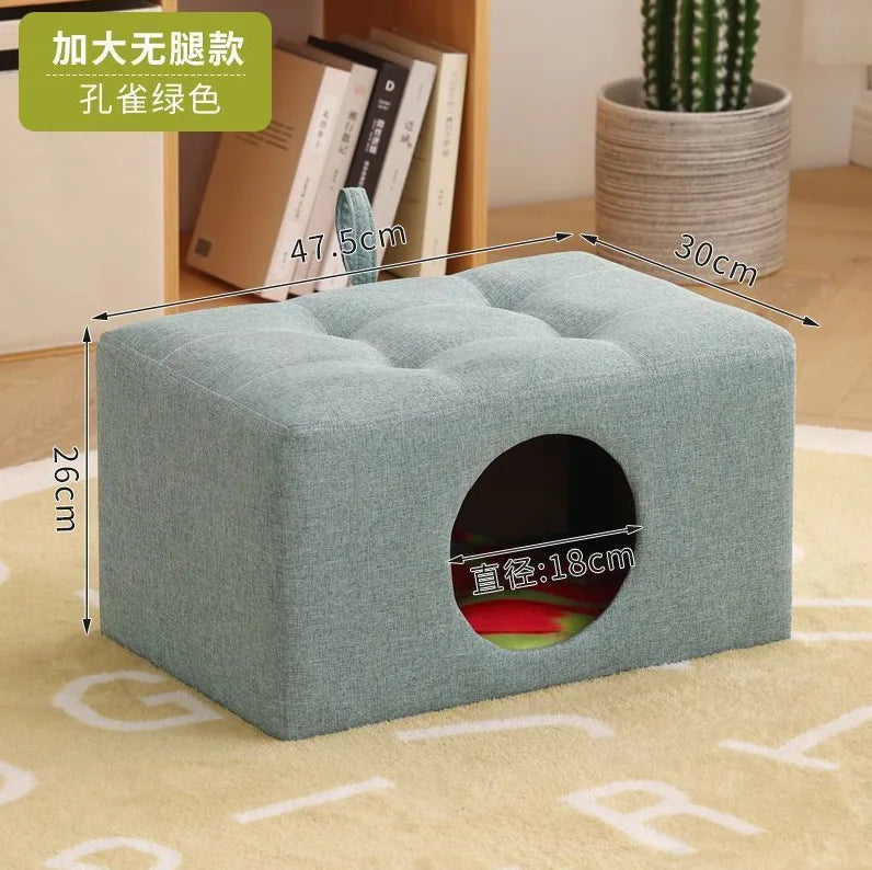 Solid Wood Cat Nest Stool Four Seasons Universal Cat House Kitten Semi-closed Pet Bed Warmth