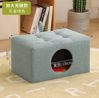 Solid Wood Cat Nest Stool Four Seasons Universal Cat House Kitten Semi-closed Pet Bed Warmth