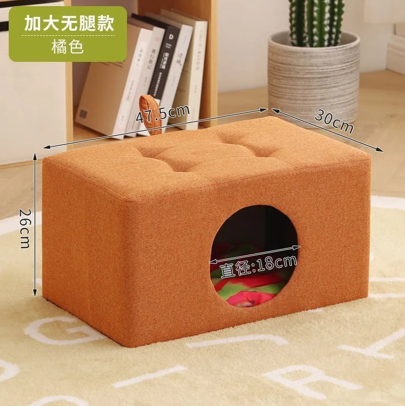Solid Wood Cat Nest Stool Four Seasons Universal Cat House Kitten Semi-closed Pet Bed Warmth