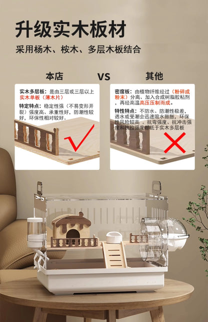 Acrylic Hamster Cage Transparent Rodent Habitat Cage with Accessories Luxury Villa for Syrian Dwarf Gerbil Mouse Enclosure Tank