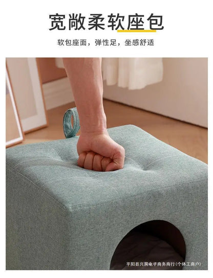 Solid Wood Cat Nest Stool Four Seasons Universal Cat House Kitten Semi-closed Pet Bed Warmth
