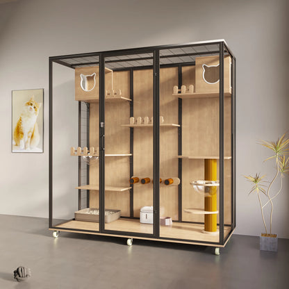 Cat House Sustainable Cat Villa Pet Furniture with Animal Pattern Solid Wood and Metal for Rabbit Living