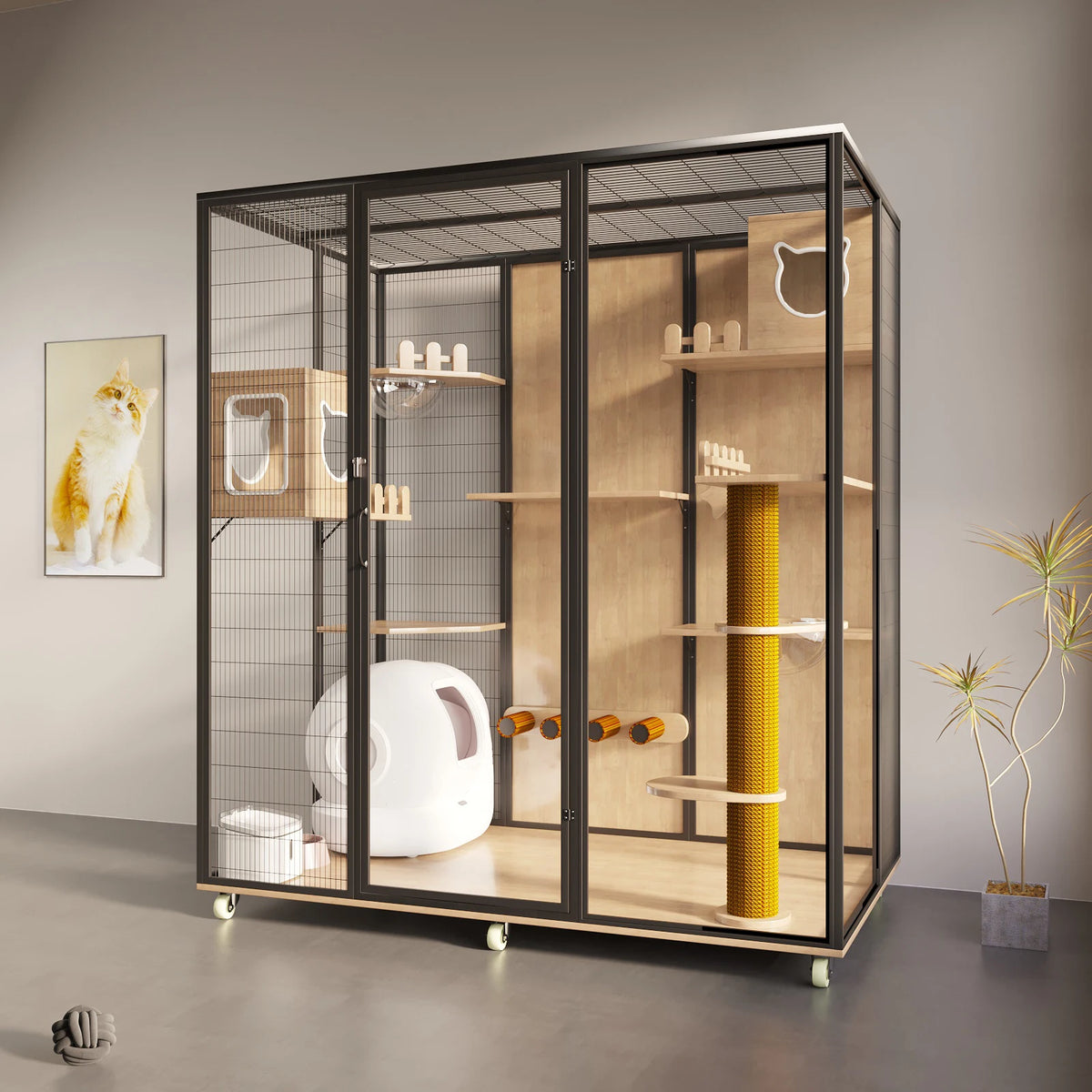Cat House Sustainable Cat Villa Pet Furniture with Animal Pattern Solid Wood and Metal for Rabbit Living