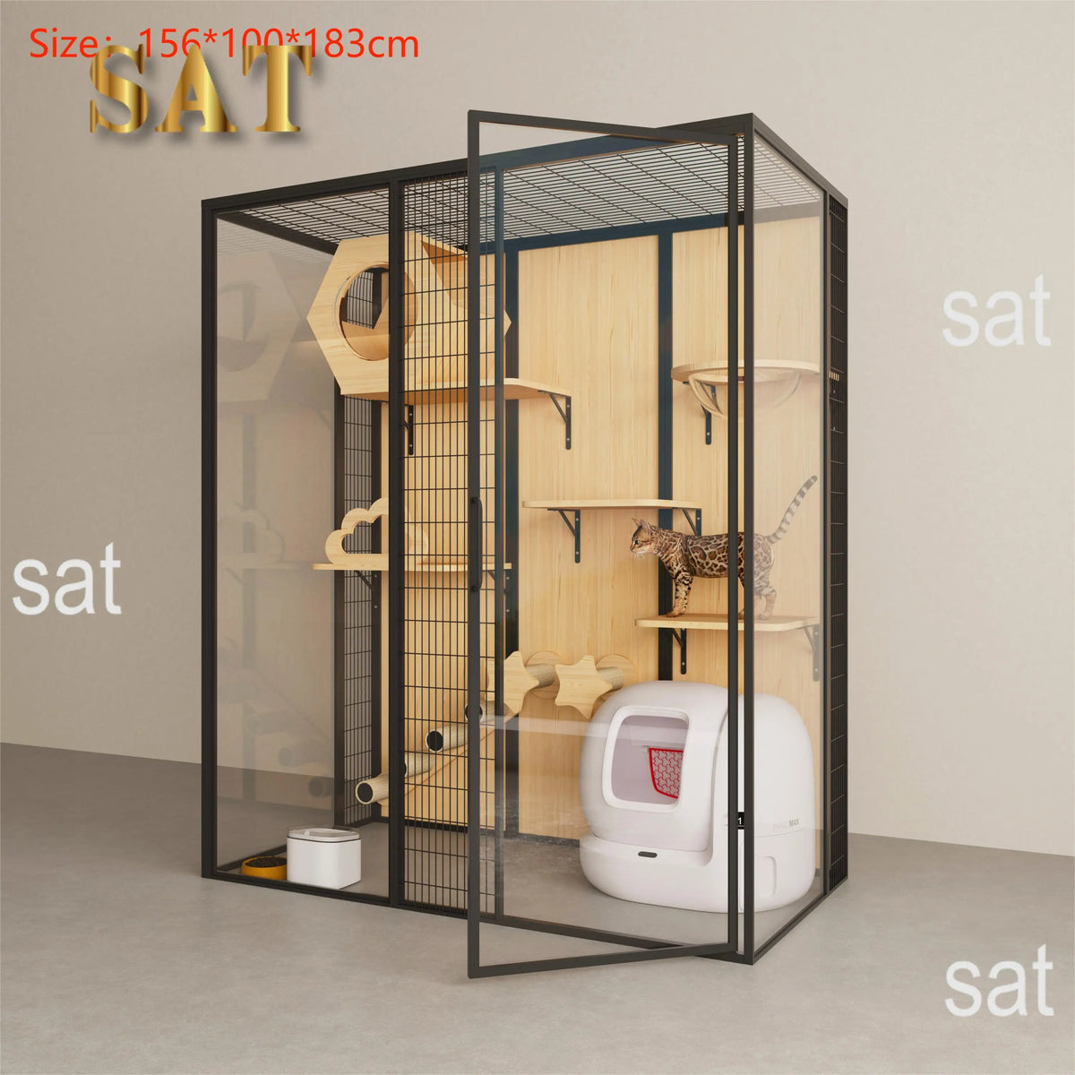 Cat House Sustainable Cat Villa Pet Furniture with Animal Pattern Solid Wood and Metal for Rabbit Living