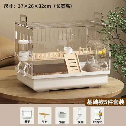 Acrylic Hamster Cage Transparent Rodent Habitat Cage with Accessories Luxury Villa for Syrian Dwarf Gerbil Mouse Enclosure Tank