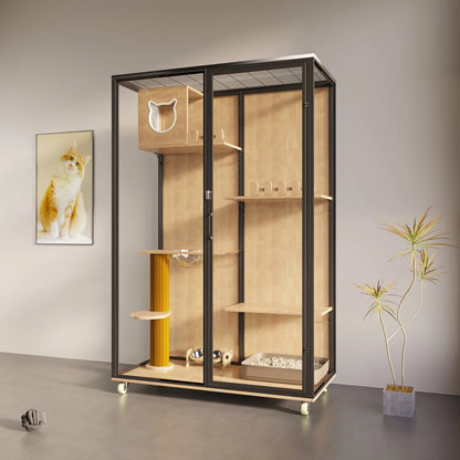 Cat House Sustainable Cat Villa Pet Furniture with Animal Pattern Solid Wood and Metal for Rabbit Living