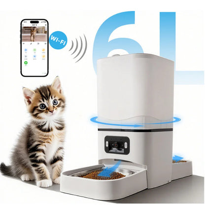 6L Large Capacity Cat Smart Pet Feeder Wi-Fi & Camera Controlled Feeder 2 Million Pixel Automatic Dog & Cat Food Dispenser