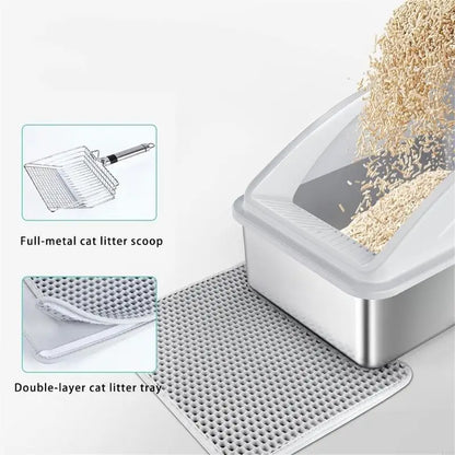 Enclosed Stainless Steel Cats Litter Box With Scoops SplashPrevent Design Litter Container For Odors Eliminations KXRE