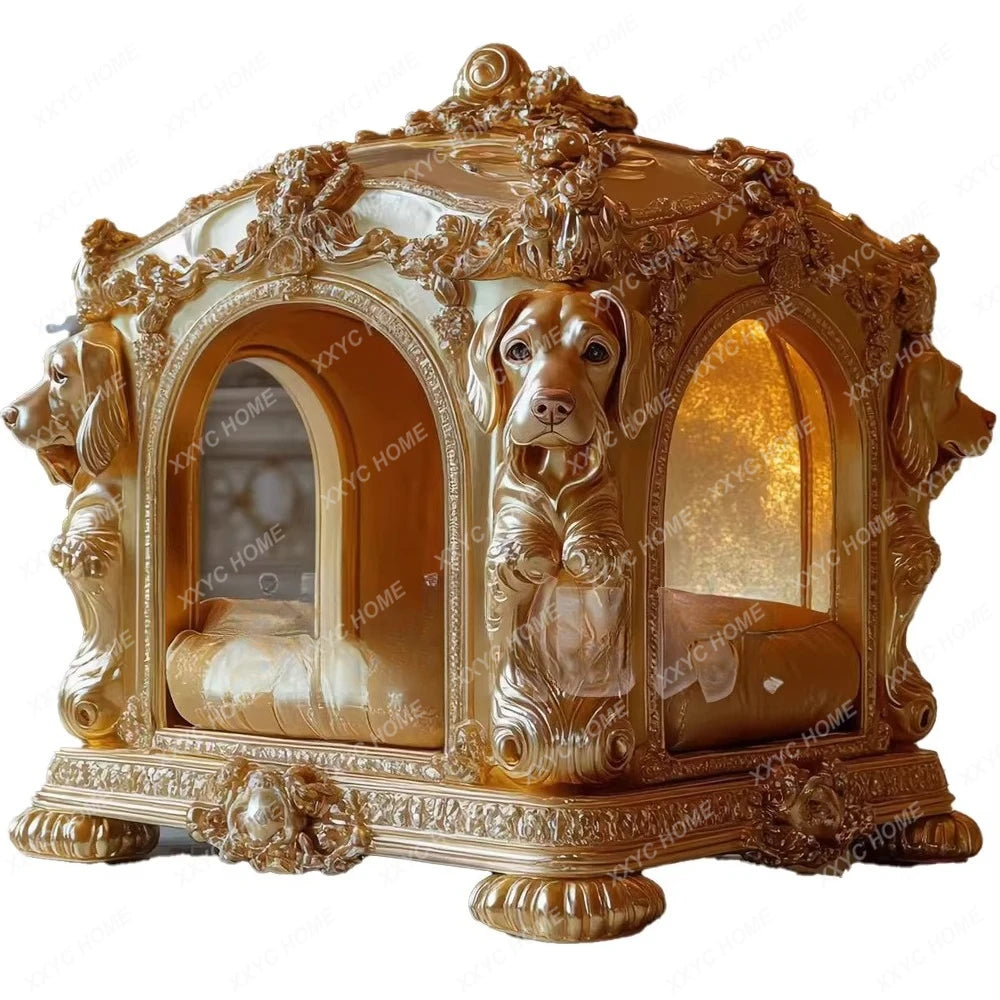 AA Luxury solid wood carving flower gold leaf color cat dog villa dog cage dog house upscale mansion indoor pet furniture