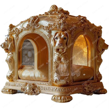 AA Luxury solid wood carving flower gold leaf color cat dog villa dog cage dog house upscale mansion indoor pet furniture