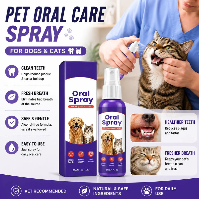 Pet Oral Care Spray for Dogs Cats Dental Breath Freshener 30ml Teeth Cleaner Oral Hygiene Spray Pet Grooming Dental Care Tool